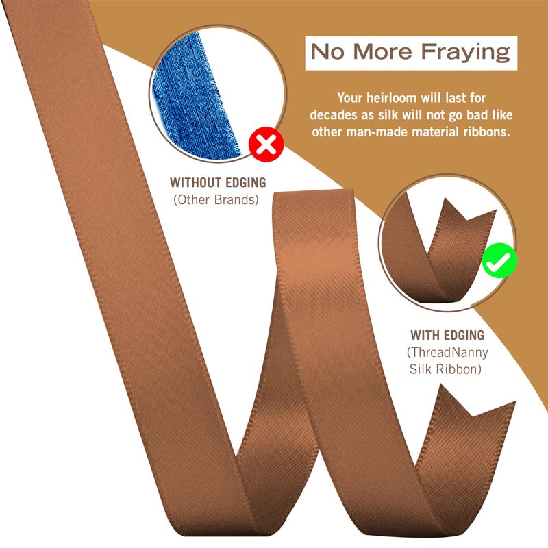 ثريد ناني خيوط حرير نقي 100%، مقاس 7 مم، من ThreadNanny، 6 بكرات - درجات اللون البني - 60 متر × 7 مم - Image 5